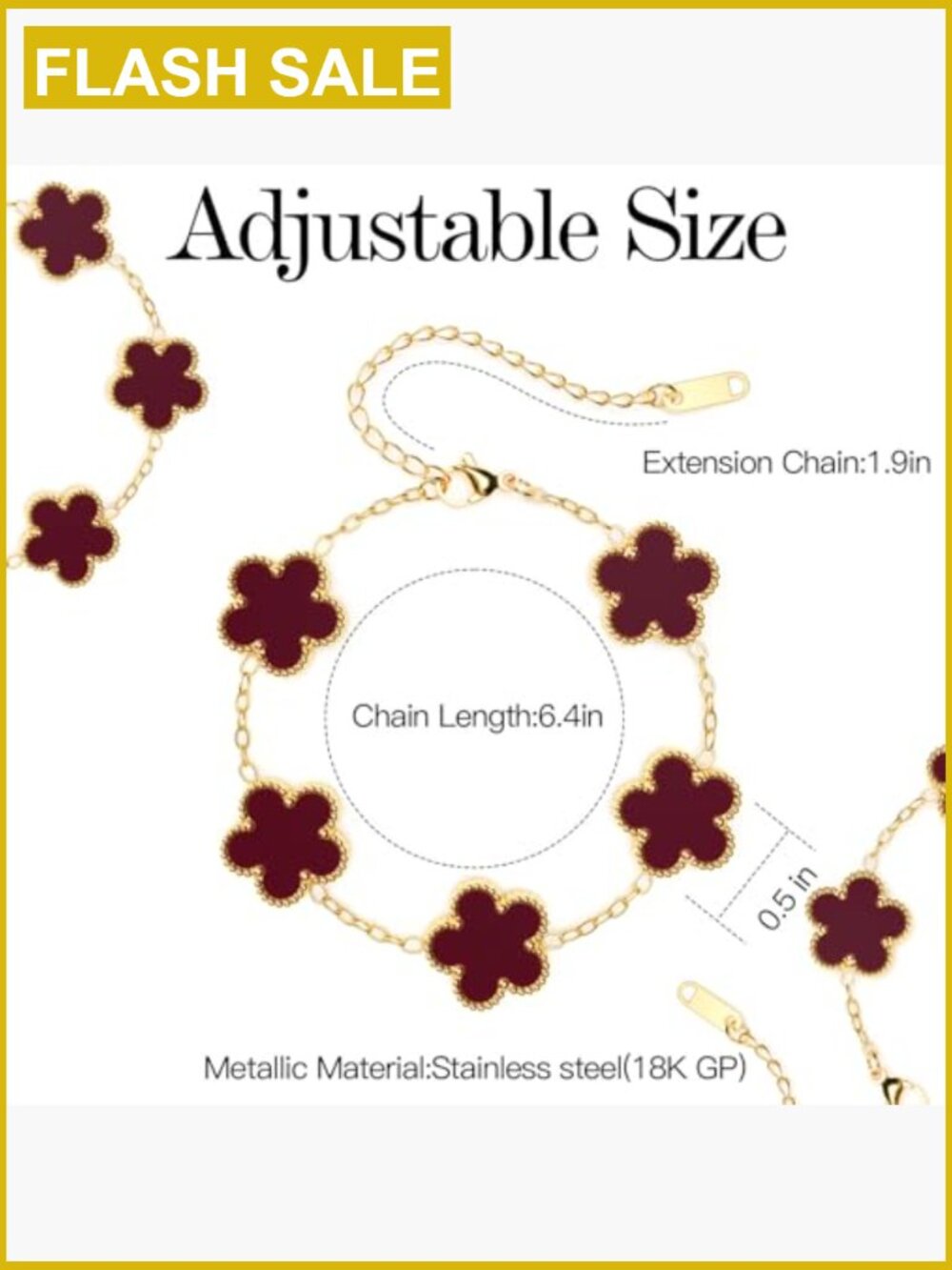 18K Gold Plated Clover Bracelet Set Lucky Flower Leaf Bracelets Trendy Jewelry - Picture 4 of 7